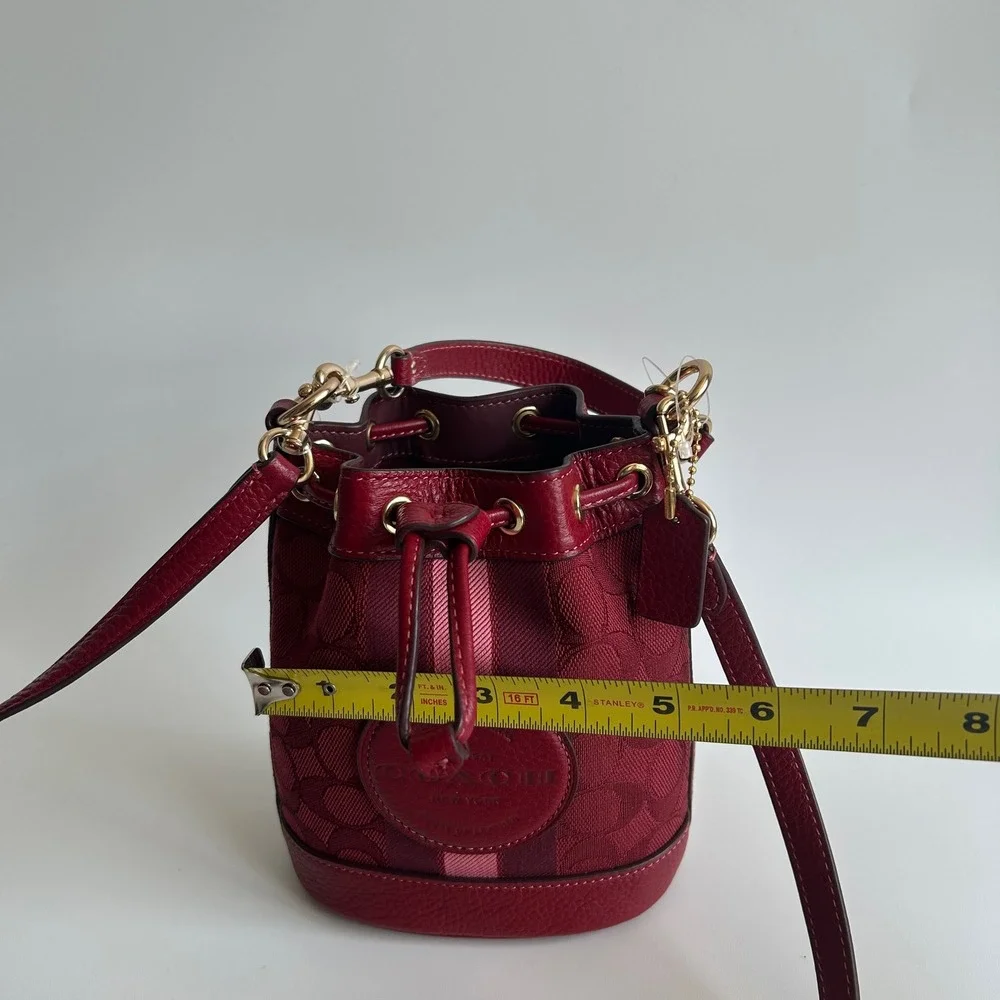 Coach Dempsey 15 Apple Red Jacquard Leather‎ Bucket Bag Excellent